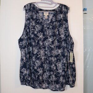 St. John's Bay Navy Floral Notch Neck Tank Size 3x NWT